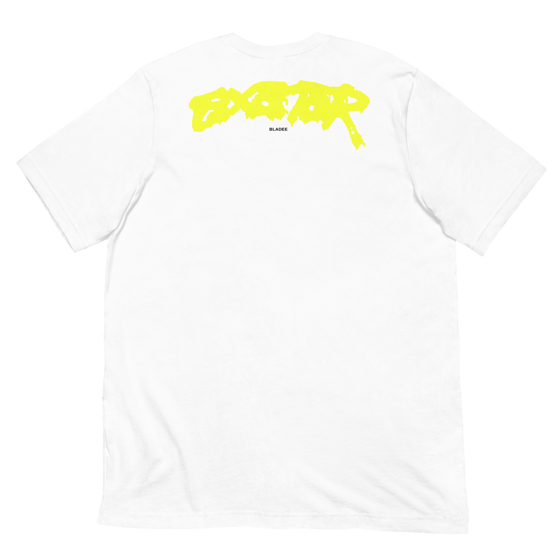 Back view of Bladee Exeter white t-shirt