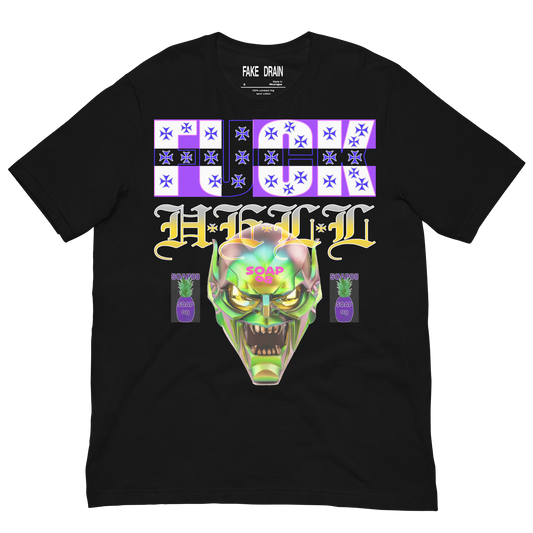 Front view of Bladee SOAP08 Green Goblin black t-shirt