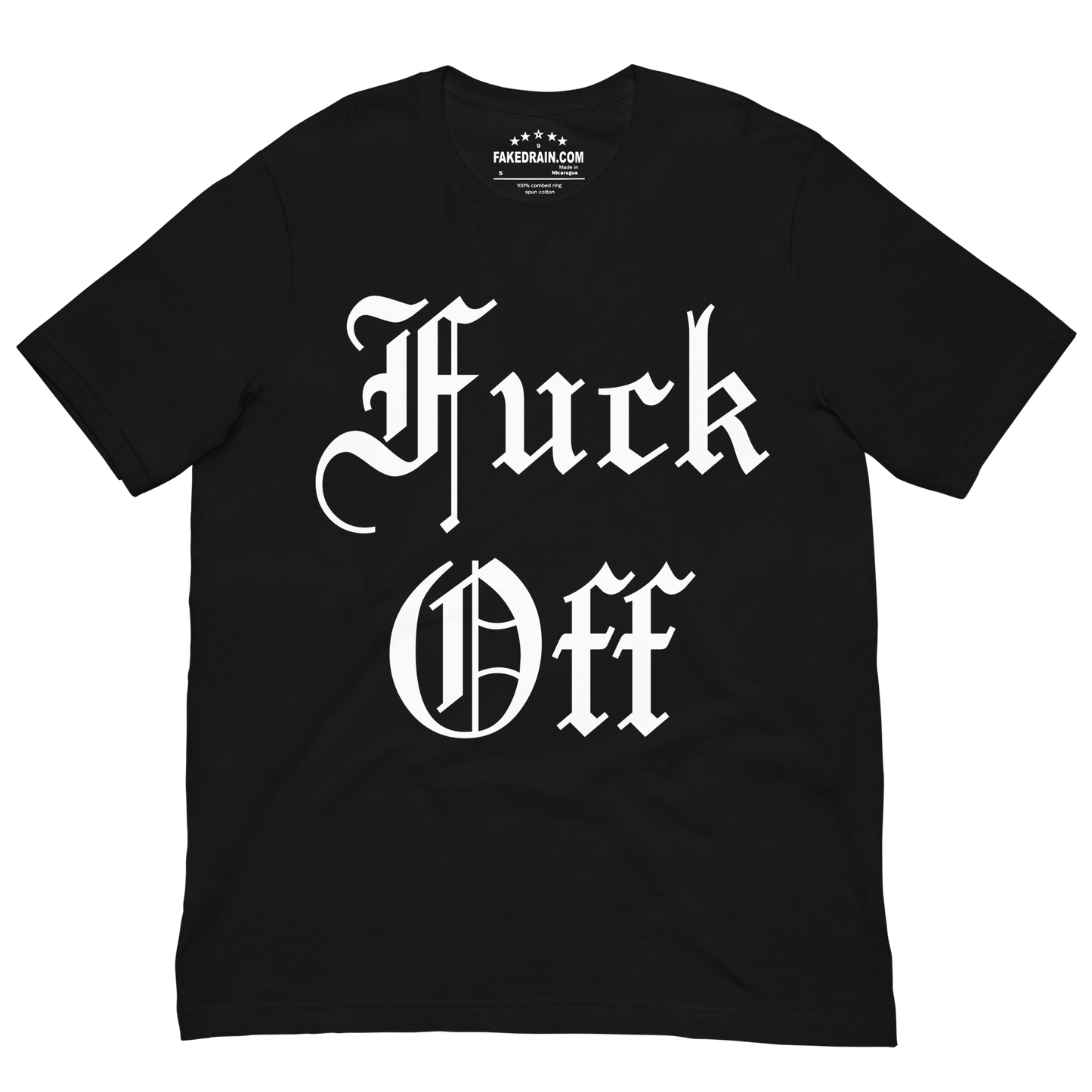 Front view of Fuck Off black t-shirt